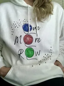 white hoodie with one more row graphic
