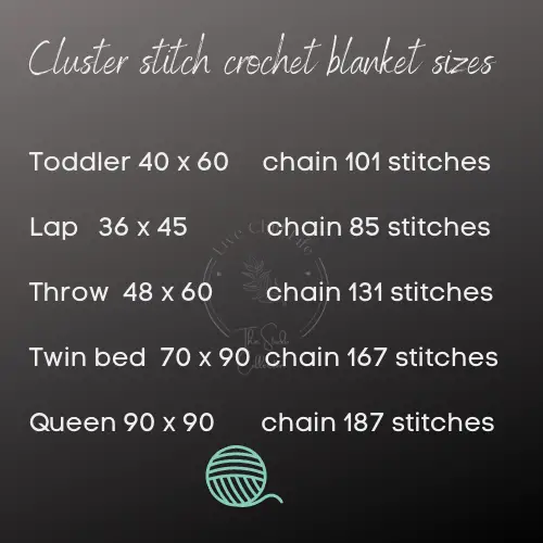 crochet blanket size chart