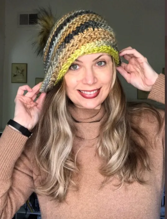 Woman wearing crochet slouch hat