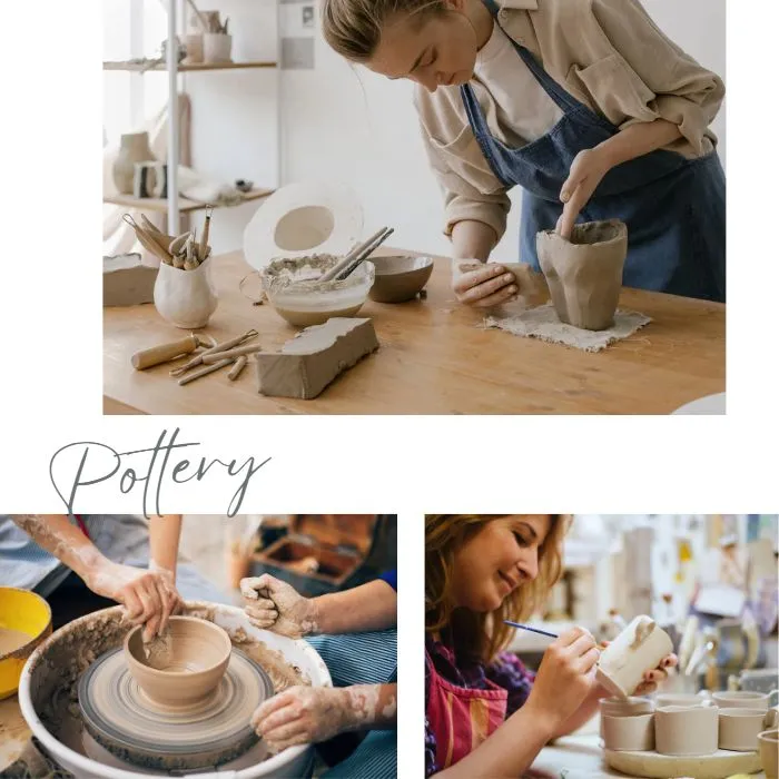 people working pottery on a wheel