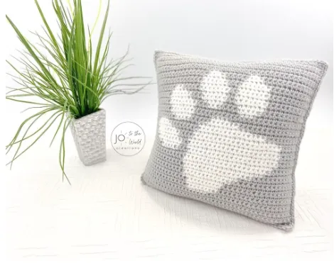 crochet paw print pillow