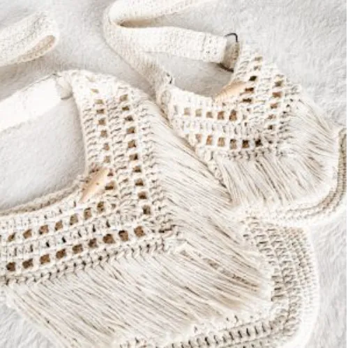 fringe white crochet bag