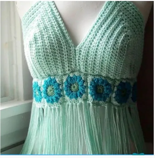 granny square top with fringe for festival