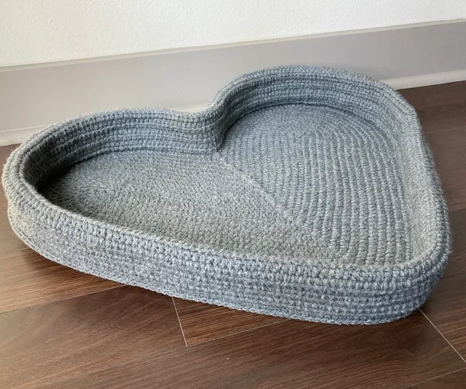 crochet pet bed in a heart shape