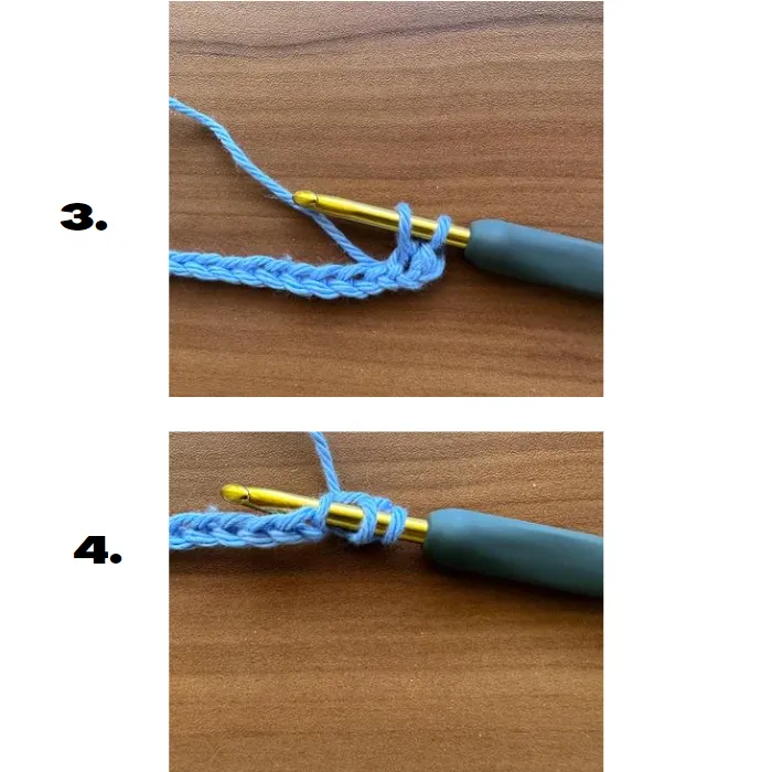 crochet hook with blue yarn