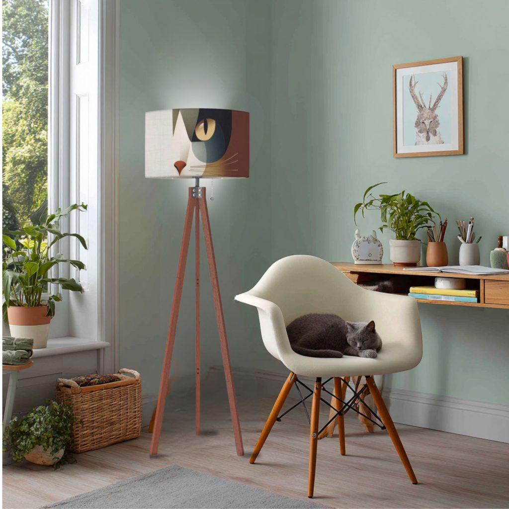 cat lampshade on a standing lamp