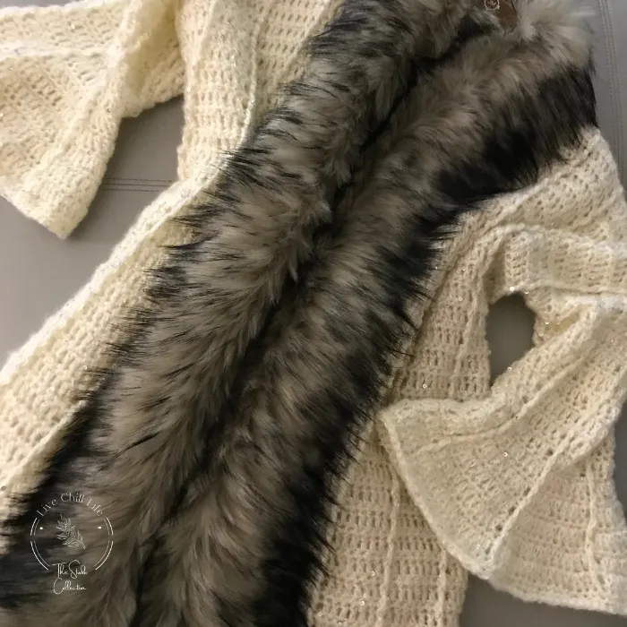 bell sleeve crochet cardigan with fur collar
