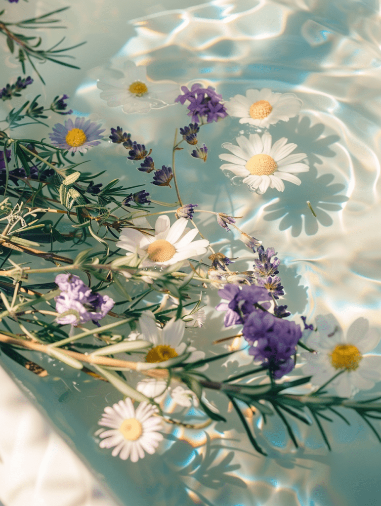 full moon spell herbs floating in bath