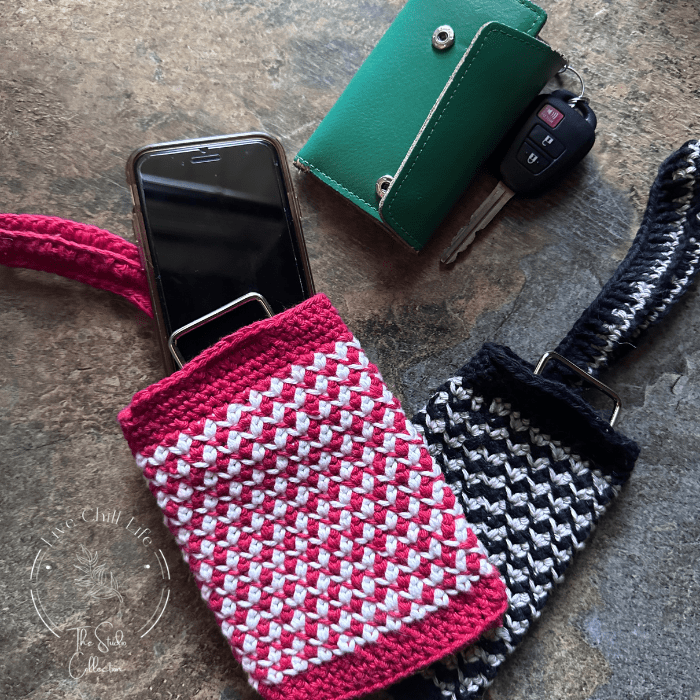crochet wristlets with an iphone and key case